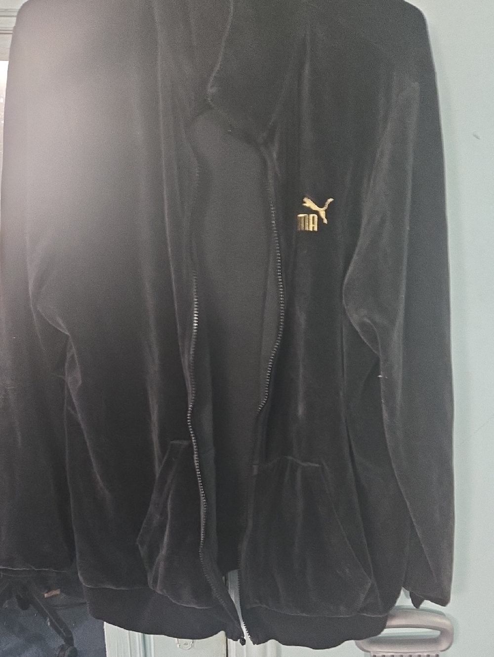 Puma Black Velour Zip-Up with Gold Puma Emblem